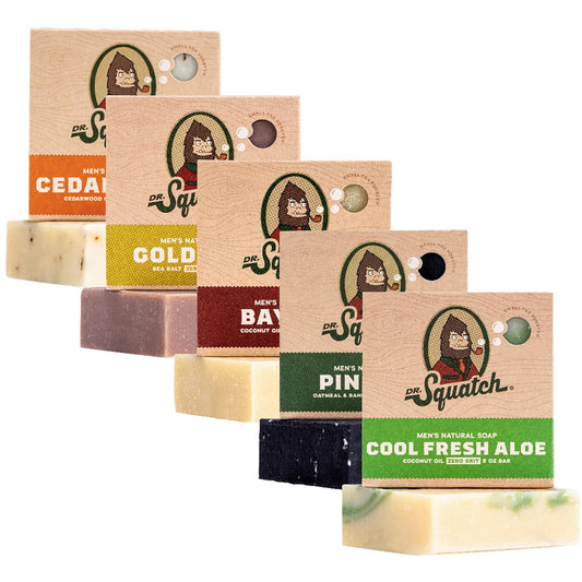 Dr. Squatch Natural Bar Soap for Men - Cold Process Soap with No Harsh Chemicals - Cool Fresh Aloe, Cedar Citrus, Gold Moss, Pine Tar & Bay Rum (5 oz, 5-Pack)