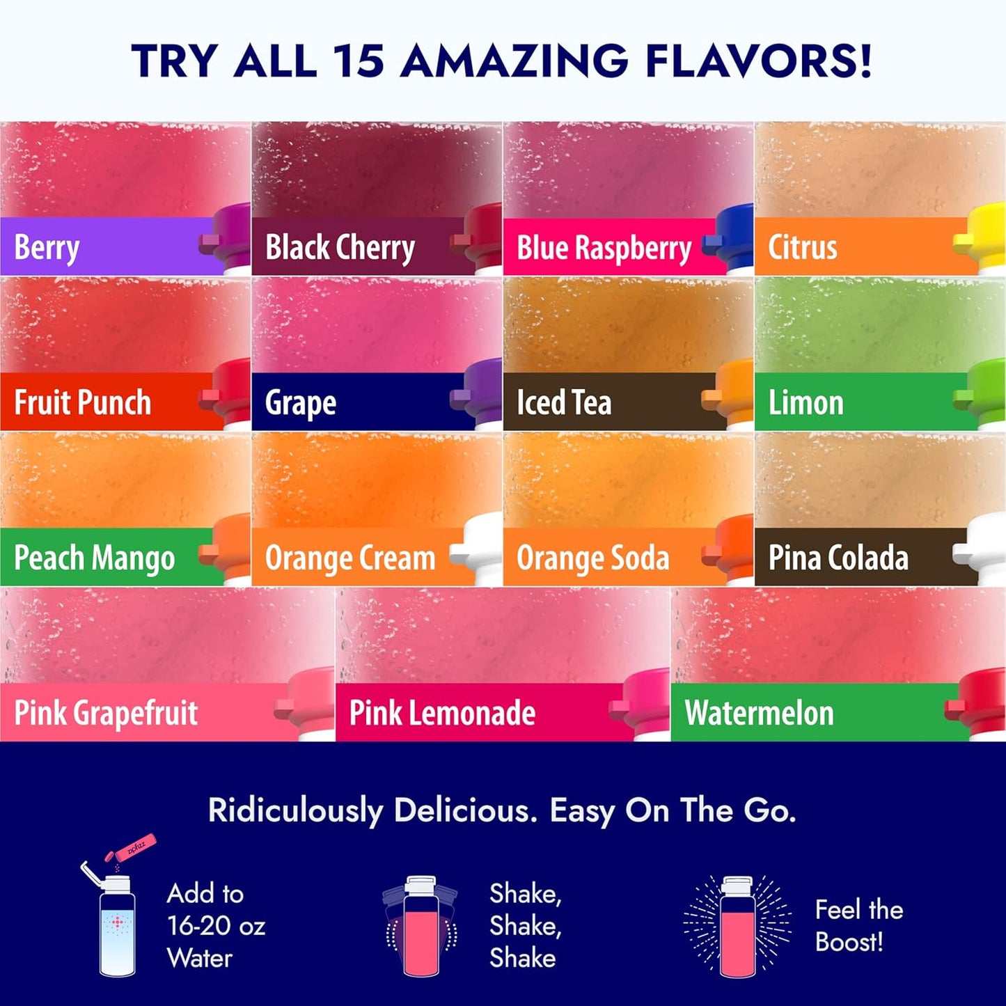 Zipfizz Daily Energy Drink Powder, Variety Pack, 15 Pack | 3-in-1 Sustained Energy, Rapid Hydration, and Essential Vitamins | Sugar-Free | Electrolyte Powder | Contains Vitamin B-12 & Antioxidants