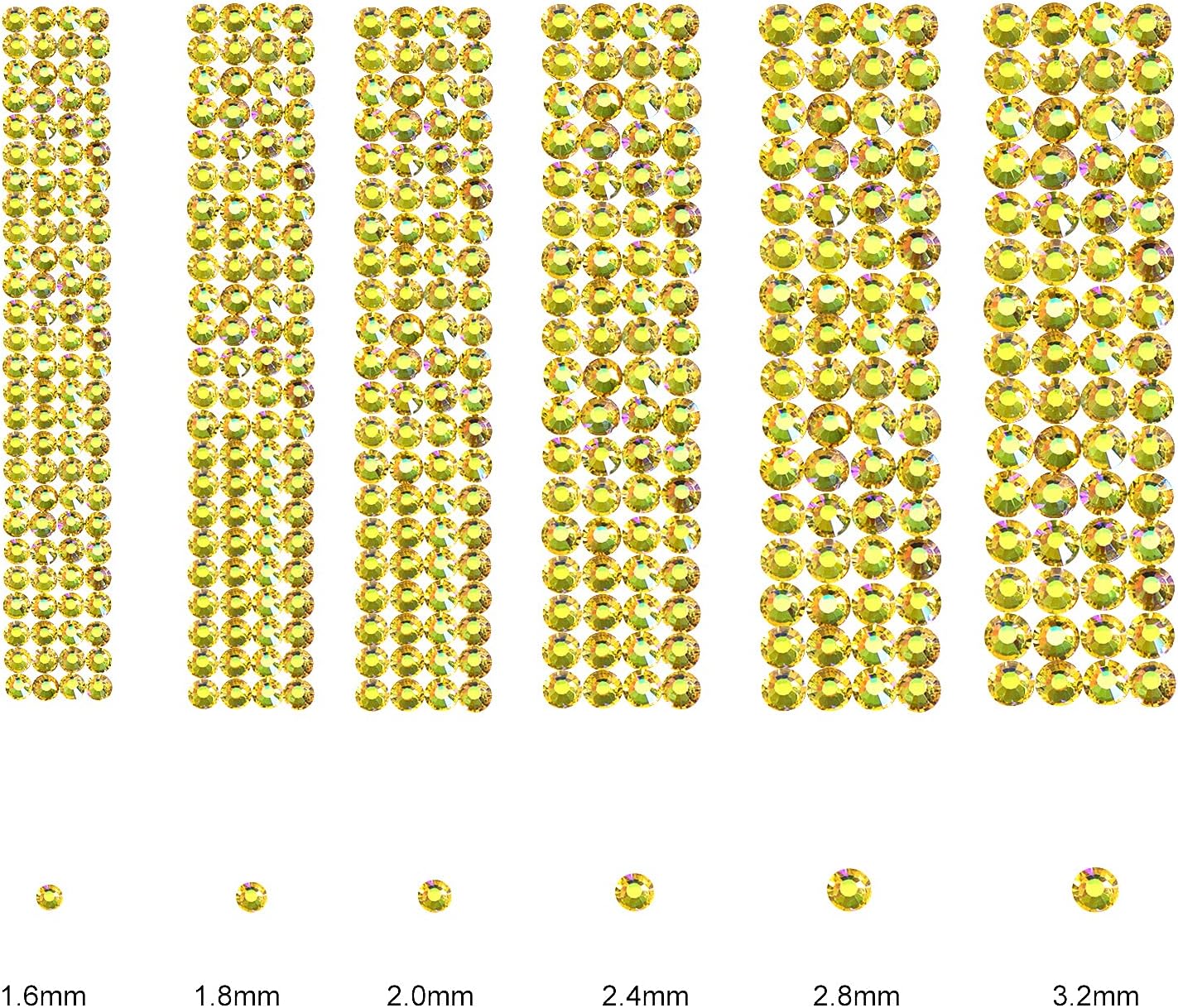 3456pcs Flatback Rhinestones Glass Charms Diamantes Gems Stones for Nail Art 6 Size ss4~ss12 Lemon AB