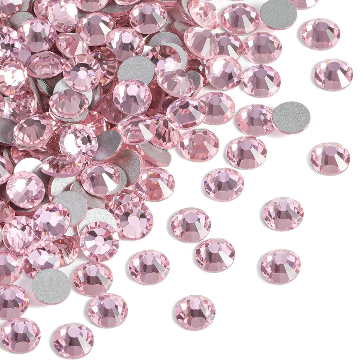 Beadsland 288pcs Flat Back Crystal Rhinestones Round Gems for Nail Art and Craft Glue Fix, Light Pink, SS34,7.1-7.3mm