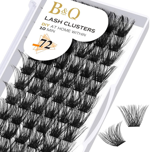 Lash Clusters B02 C Curl 12mm DIY Eyelash Extensions 72 Clusters Lashes C D Curl B&Qaugen Mega Volume Individual Lashes Eyelash Clusters Extensions Individual Lashes Cluster DIY at Home (NM-C-12mm)