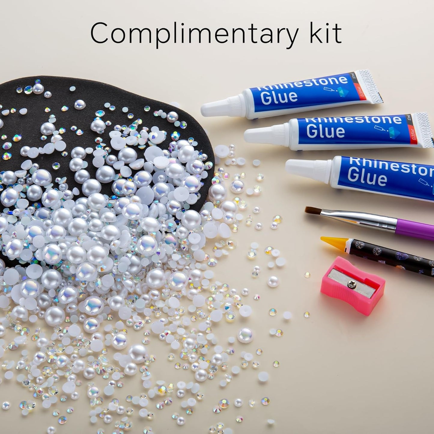 60g White Flat Back Pearls Rhinestones for Crafts Mixed Size 3mm-10mm AB Color Round Half Pearls Flatback Pearl Beads and Resin Rhinestones Set for Face Art with Glue