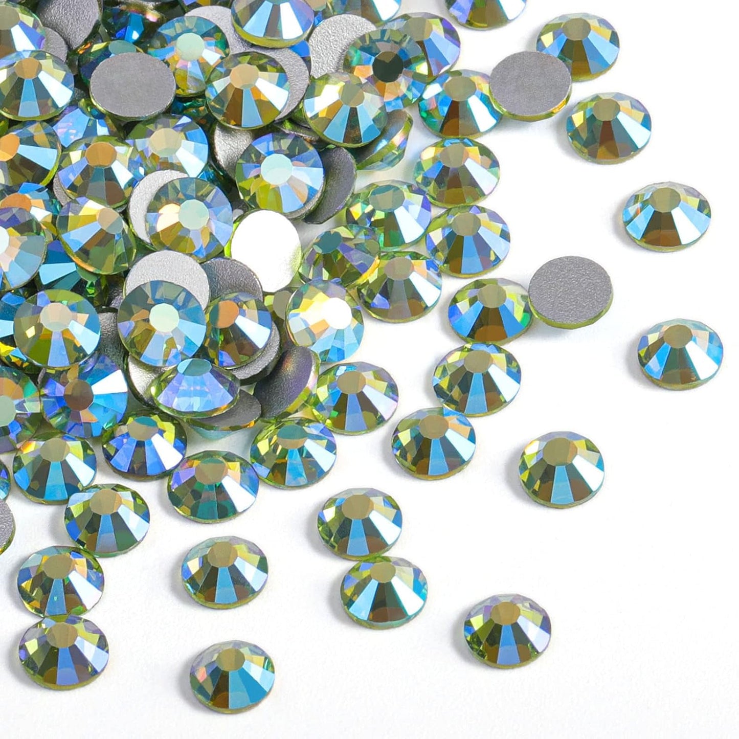 Beadsland 1440 Pieces Flat Back Crystal Rhinestones Round Gems, Peridot AB,SS3,1.2-1.4mm