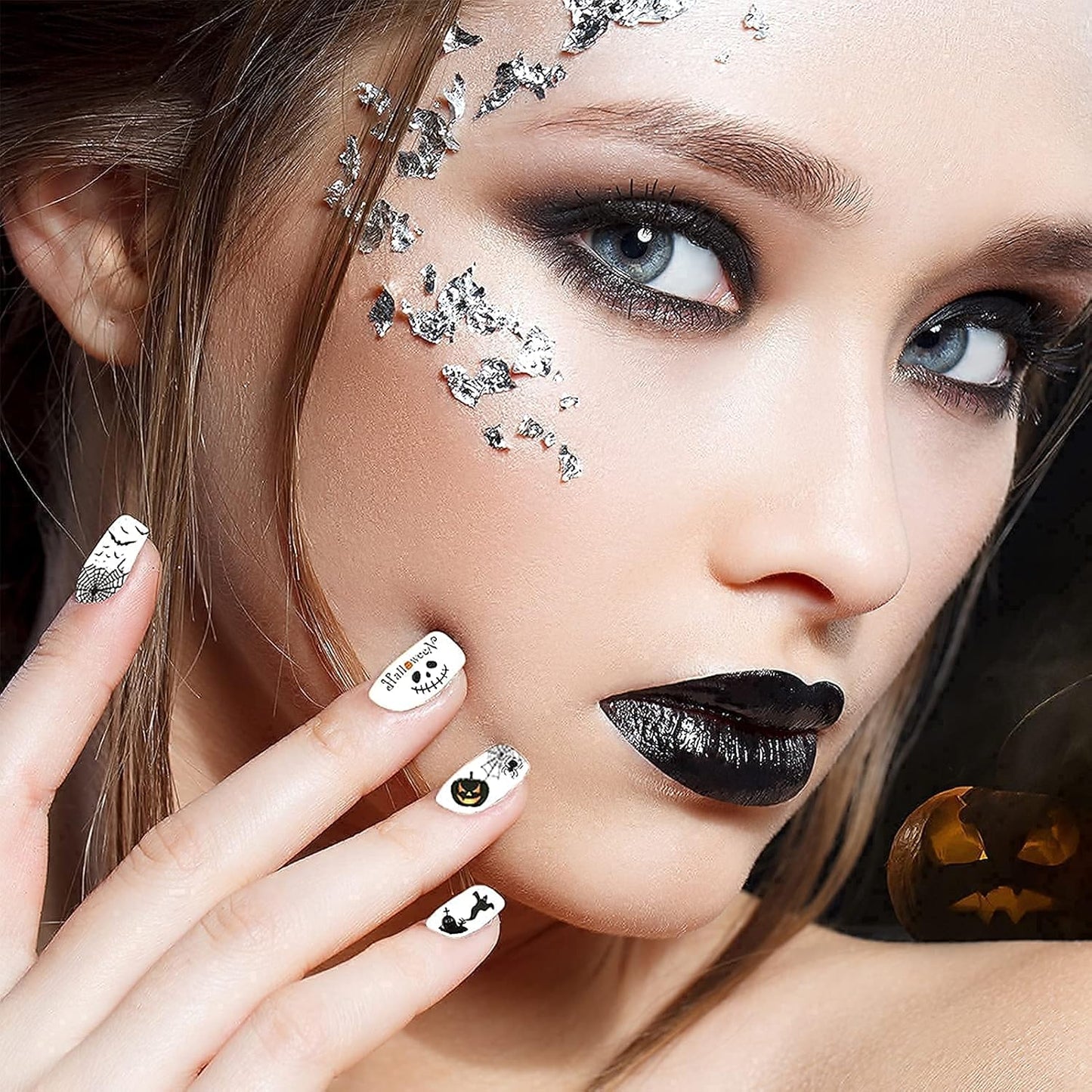 TailaiMei 1500 Pcs Halloween Nail Decals Stickers, 12 Sheets Self-Adhesive DIY Nail Art Tips Stencil for Halloween Party, Include Pumpkin/Bat/Ghost/Witch etc