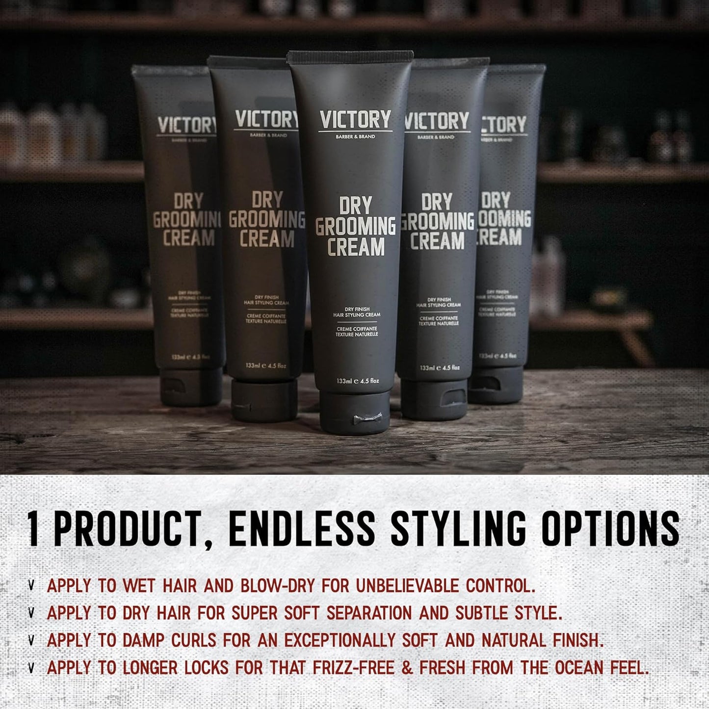 Dry Grooming Hair Cream for Men by Victory Barber & Brand | Men’s Hair Products Made in the USA | Anti Frizz Styling Cream | Wave Pomade for Styling Medium Length Hair with a Natural Finish