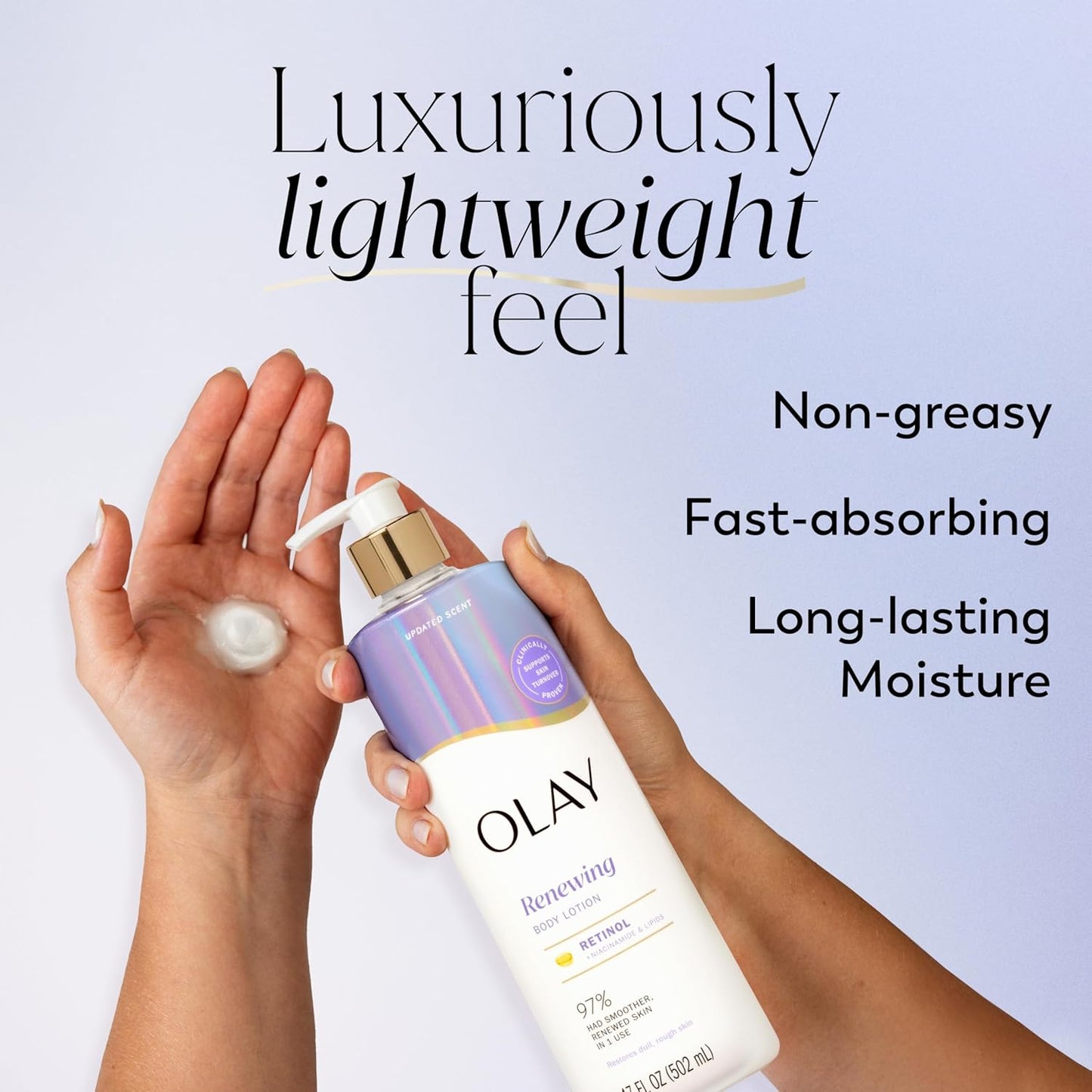 Olay Body Lotion for Women, Smoothing with Retinol Serum, Visibly Smoother Skin, 24hr Moisture & Hydration, Fast Absorbing Formula, Vitamin B3 Complex, For All Skin Types, 17 fl oz