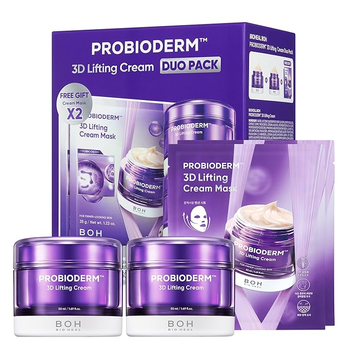BIOHEAL BOH PROBIODERM™ 3D Lifting Cream Double Set + Cream Masks | Korean Anti-Aging Face Cream for Wrinkles & Skin Firming | Peptide Face Mask for Jawline Lift | Skincare Gift Set for Women & Men