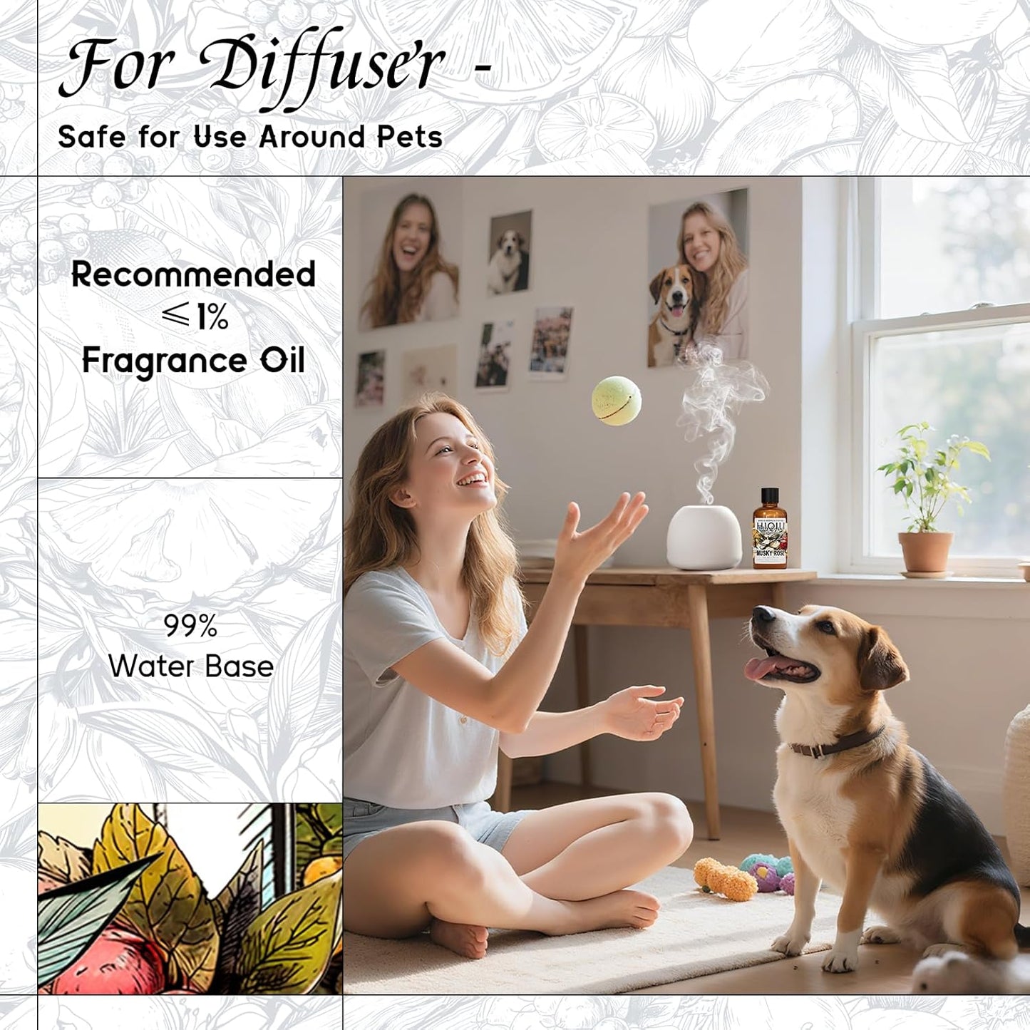 HIQILI Musky Rose Fragrance Oil for Hotel Diffuser, Luxury Scents, for Making Aromatherapy Candle, Perfume, Scented Home Decor- 5.07 Fl Oz