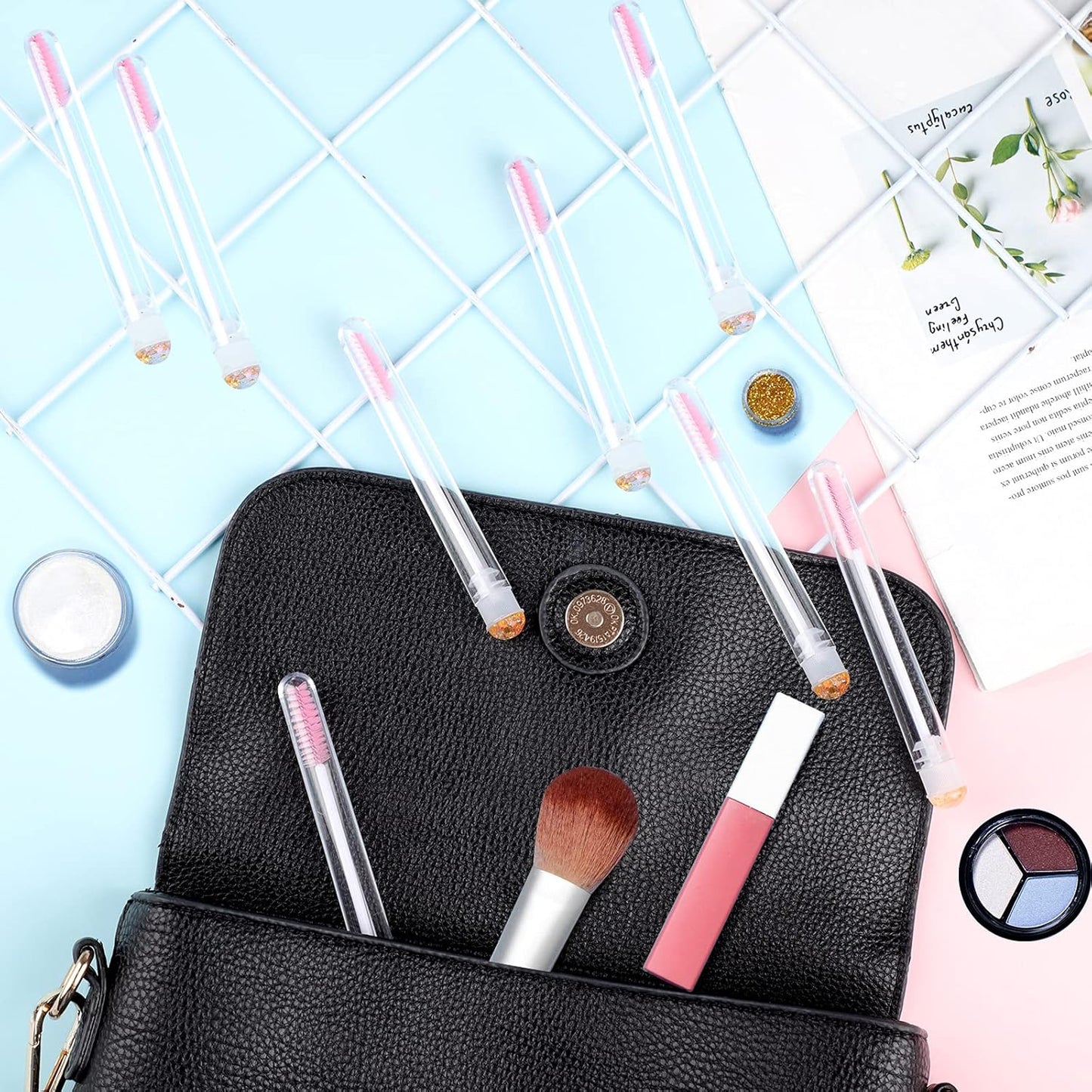 50pcs Eyelash brush Lash Wand Makeup tool Eyelash Extension supplies Cleaning brush Diamond Mascara foil pink