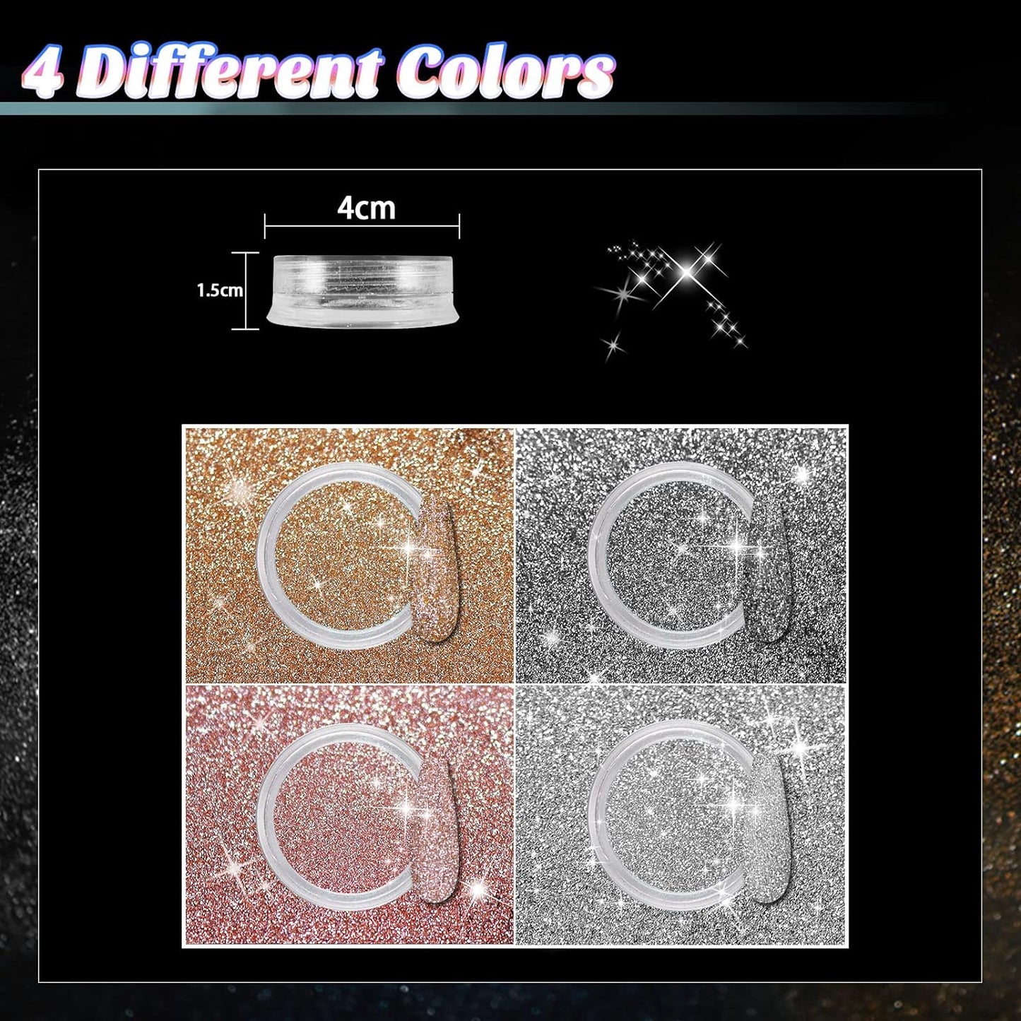 Allstarry Diamond Nail Glitter 4 Colors Sparkling Korea Reflective Diamond Glitter Dust Shiny Powder Pigment Nail Supplies for Nail Art Gel Polish Disco Party Nightclub Wedding Crafts