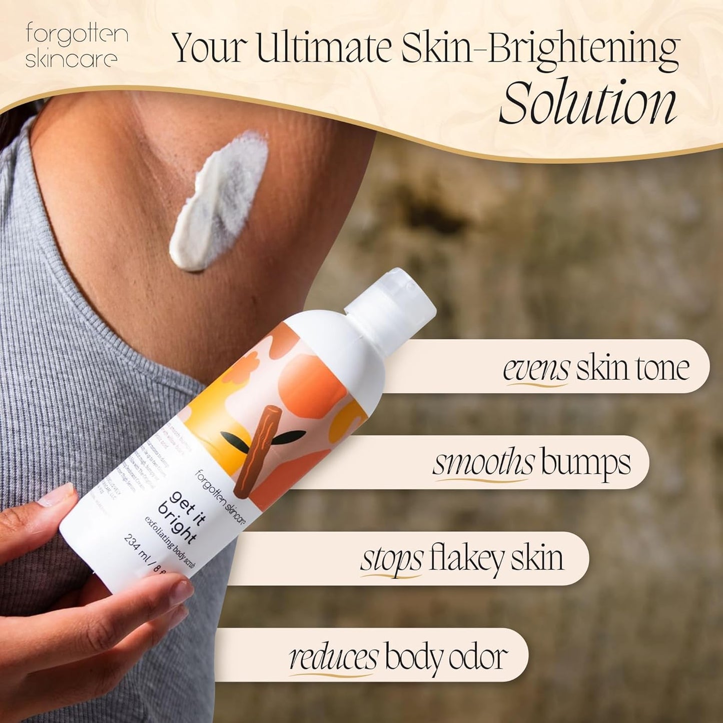 Get It Bright Exfoliating Body Scrub with Glycolic Acid & Pumice for Dark Armpits, Bikini Area, KP Bumps, Rough Skin – Daily AHA Polish to Smooth, Soften & Prep Sensitive Areas