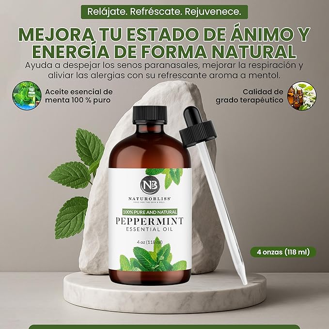 Naturopathy Peppermint Essential Oil, Natural Therapeutic Grade, Premium Quality Peppermint Oil, 4 fl. Oz - Perfect for Aromatherapy and Relaxation