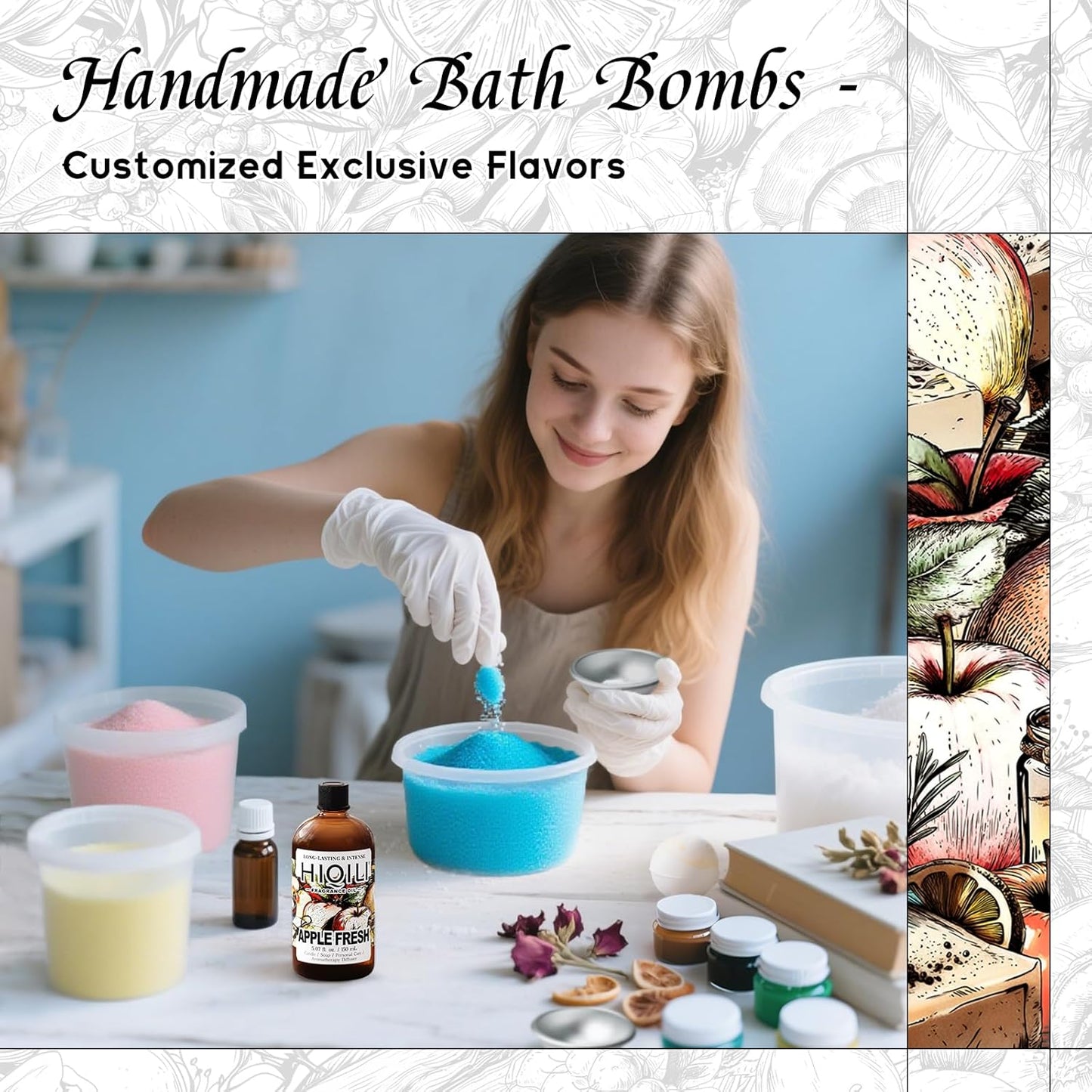 HIQILI Apple Fresh Fragrance Oil for Home Diffuser, Candles, Soaps, Bath Bombs & Perfume Making, Long-Lasting Fruity Scent - 5.07 Fl Oz