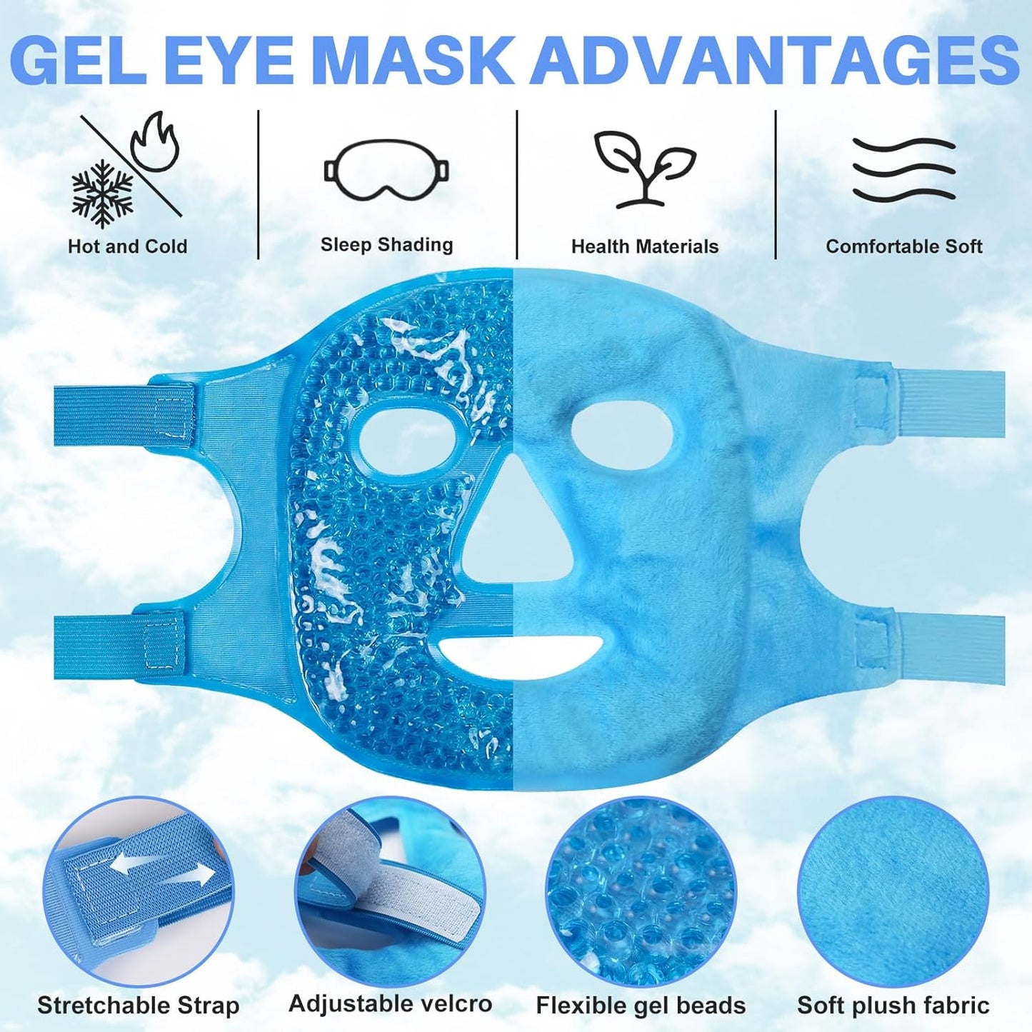 Ice Pack Cold Face, Eye Masks Reduce Face Puff, Dark Circles, Reusable Cold Hot Gel Face Eye Mask, Suitable for Women Facial SPA, Ice Face Mask for Sleeping, Headaches (Blue Updated)