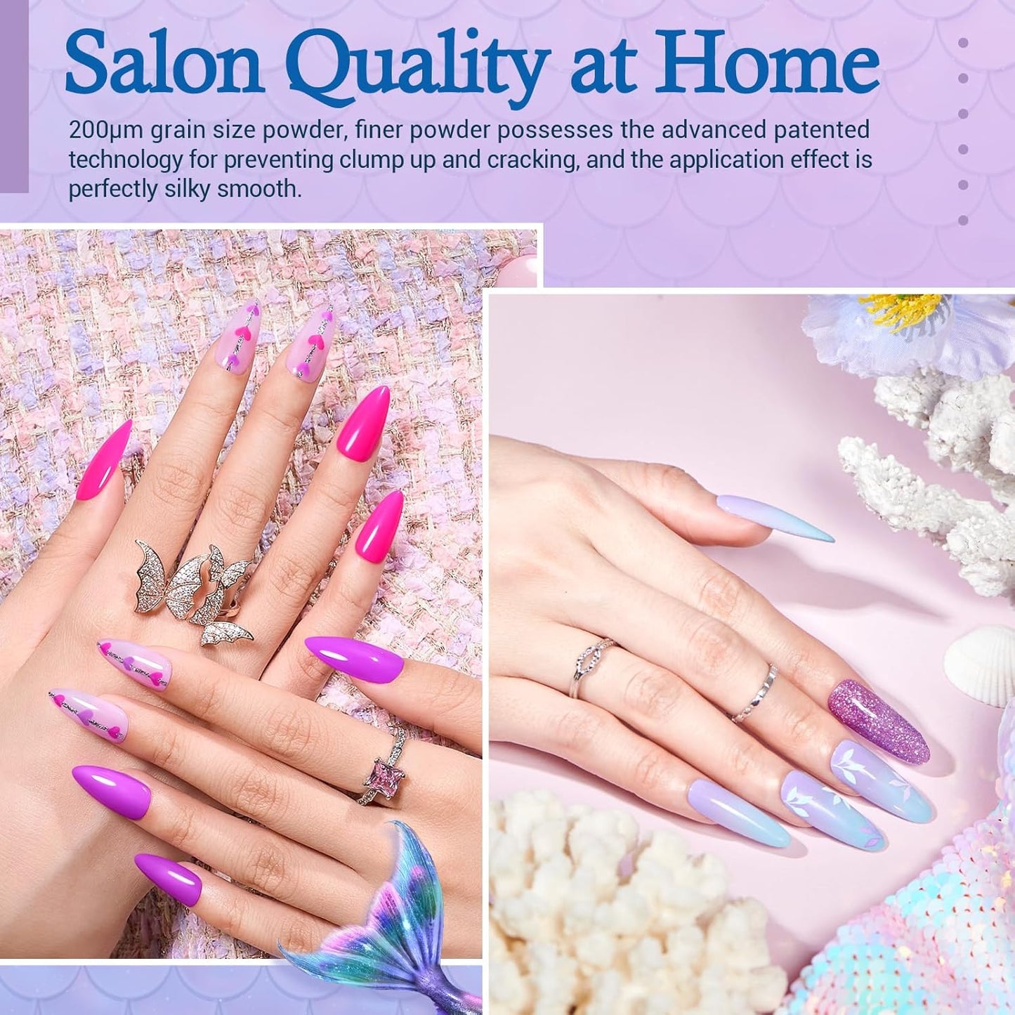 AZUREBEAUTY 42Pcs Dip Powder Nail Kit Starter - Going Summer, 32 Colors Blue Lilac Purple Pink Green Acrylic Nail Dipping Powder Set with Top/Base Coat Activator &Tray for French Art Manicure DIY Home