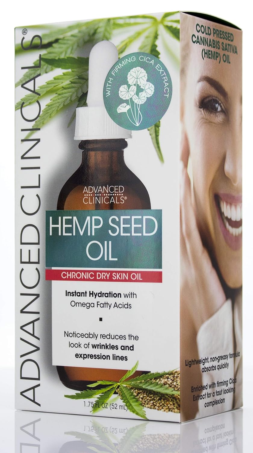 Advanced Clinicals Hemp Seed Oil for Face. Cold Pressed Hemp Seed Oill instantly hydrates skin and helps with Wrinkles, Fine Lines, and Expression Lines