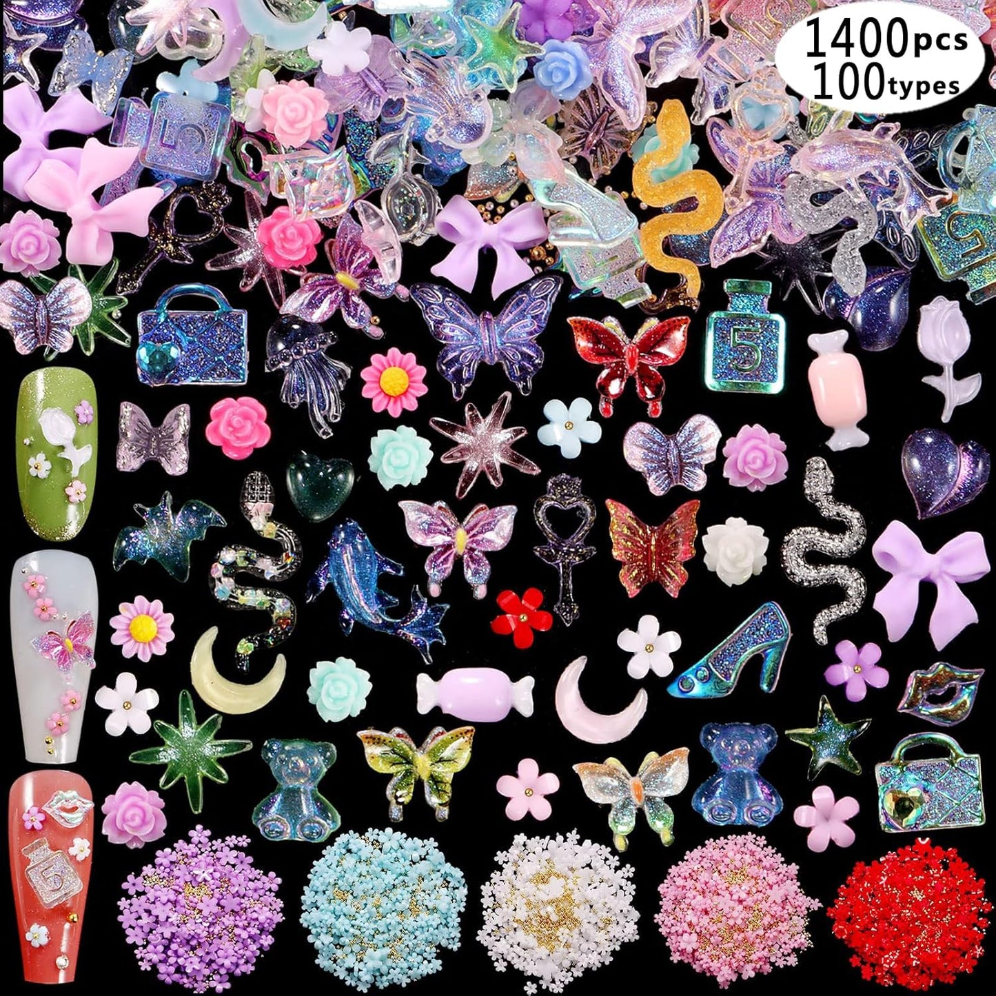 250pc 3D Nail Charms Set - Diverse Shapes & Colors for Acrylic Nails & DIY Crafts (#10)