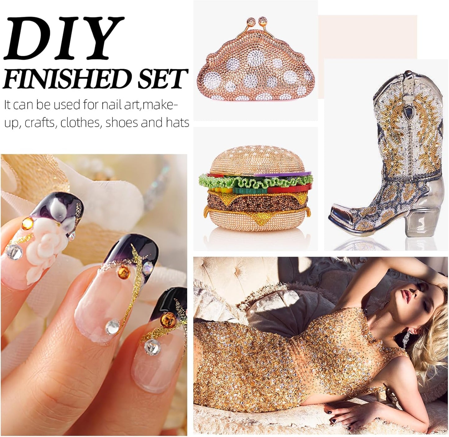 Champagne Flatback Rhinestones, Glass Rhinestones for Nail Art and Craft, Glue Fix, Loose Crystal Gemstones(Champagne, SS8, 2880pcs, 2.3-2.5mm)