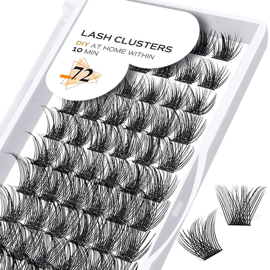 Lash Clusters B02 D Curl 10mm DIY Eyelash Extensions 72 Clusters Lashes C D Curl B&Qaugen Mega Volume Individual Lashes Eyelash Clusters Extensions Individual Lashes Cluster DIY at Home (NM-D-10mm)