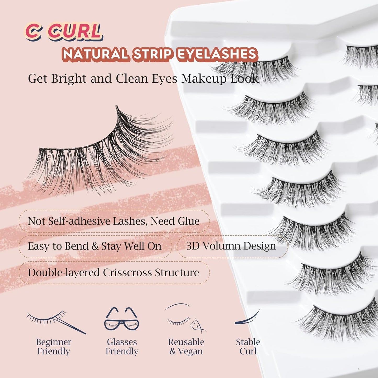 Wispy Cat Eye Lashes False Eyelashes Natural 15MM Strip Eyelashes Thin Band False Lashes 3D Volume Fake Lashes 7 Pair Soft Lash Pack Siligli