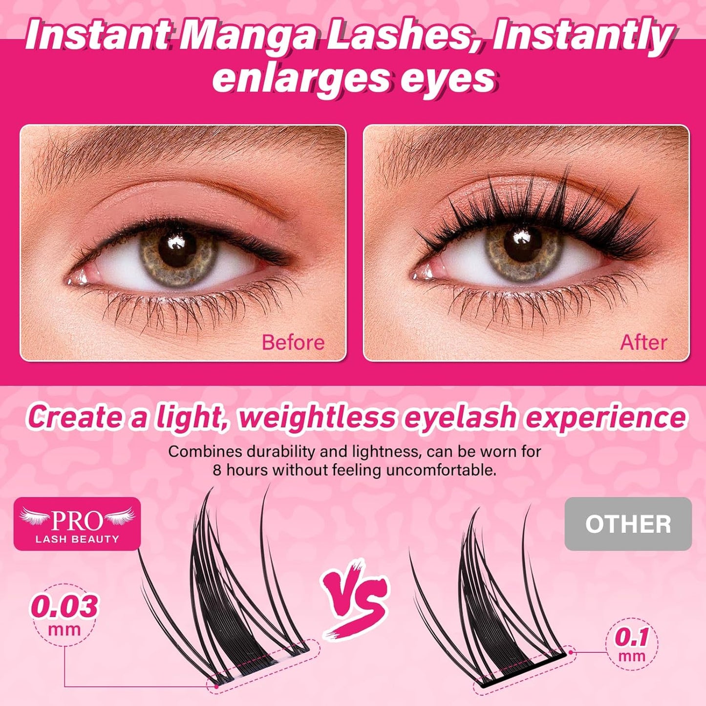 PROLASHBEAUTY Fairy Lash Clusters Kit Manga Spiky Eyelash Clusters Ultra Thin Band Natural Look Lashes Kit with Lash Bond and Seal Remover (Fairy, 8-18mix)