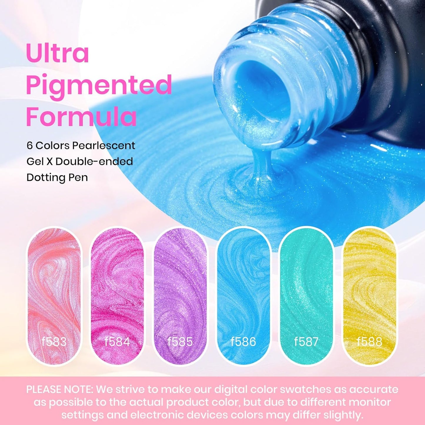 Beetles Shimmer Gel Nail Polish Set, 6 Colors Pink Blue Yellow Green Purple Iridescent Pearl Nail Polish Soak Off Uv Mermaid Gel Nail Polish Swirl Shell Thread Effect DIY Gift for Women