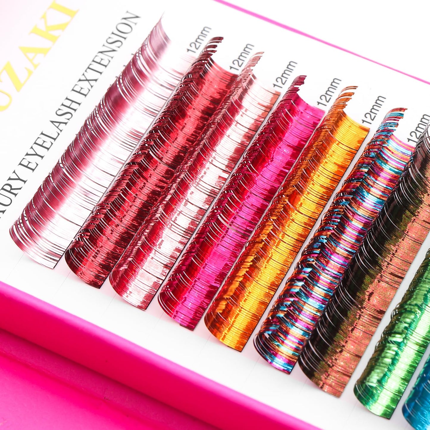 Glitter Spike Tinsel Eyelash Extensions 0.07 Colored Lashes Extension D Curl Lashes 9mm Lash Extensions Soft False Eyelashes Volume Lashes 12 Rows Professional Use(Glitter,0.07-D,9mm)