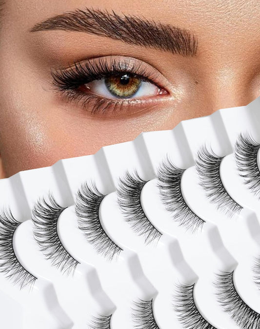 Cat Eye Lashes Wispy False Eyelashes Natural False Lashes Fox Eye Lashes Pack Demi Wispies Eyelashes Thick Mink Lashes Wispy Fake Lashes 7 Pairs
