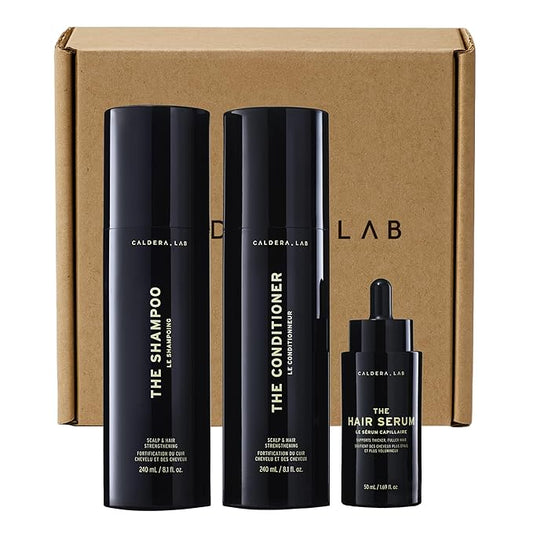 Caldera + Lab Hair Care System for Men – Shampoo, Conditioner & Leave-In Scalp Serum | Clean, Sulfate-Free Set | Fuller-Looking, Stronger Hair | Gift-Ready