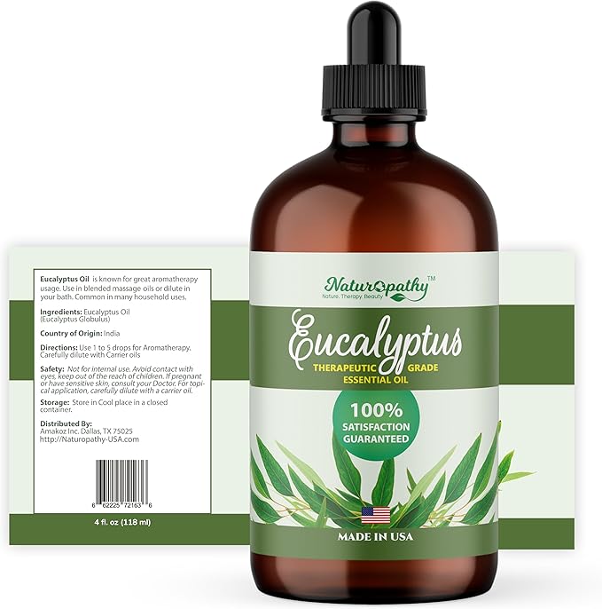 Naturopathy Eucalyptus Essential Oil, Therapeutic Grade, Premium Quality Perfect for Aromatherapy (4 fl oz)