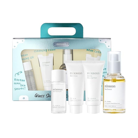 mixsoon Glass Skin Suit Case Set-5-Step Skincare Kit - Hydrating and Radiance-Cleansing Oil, Foam, Essence, Cream 105ml / 3.55 fl.oz. Korean Glass Skin Care