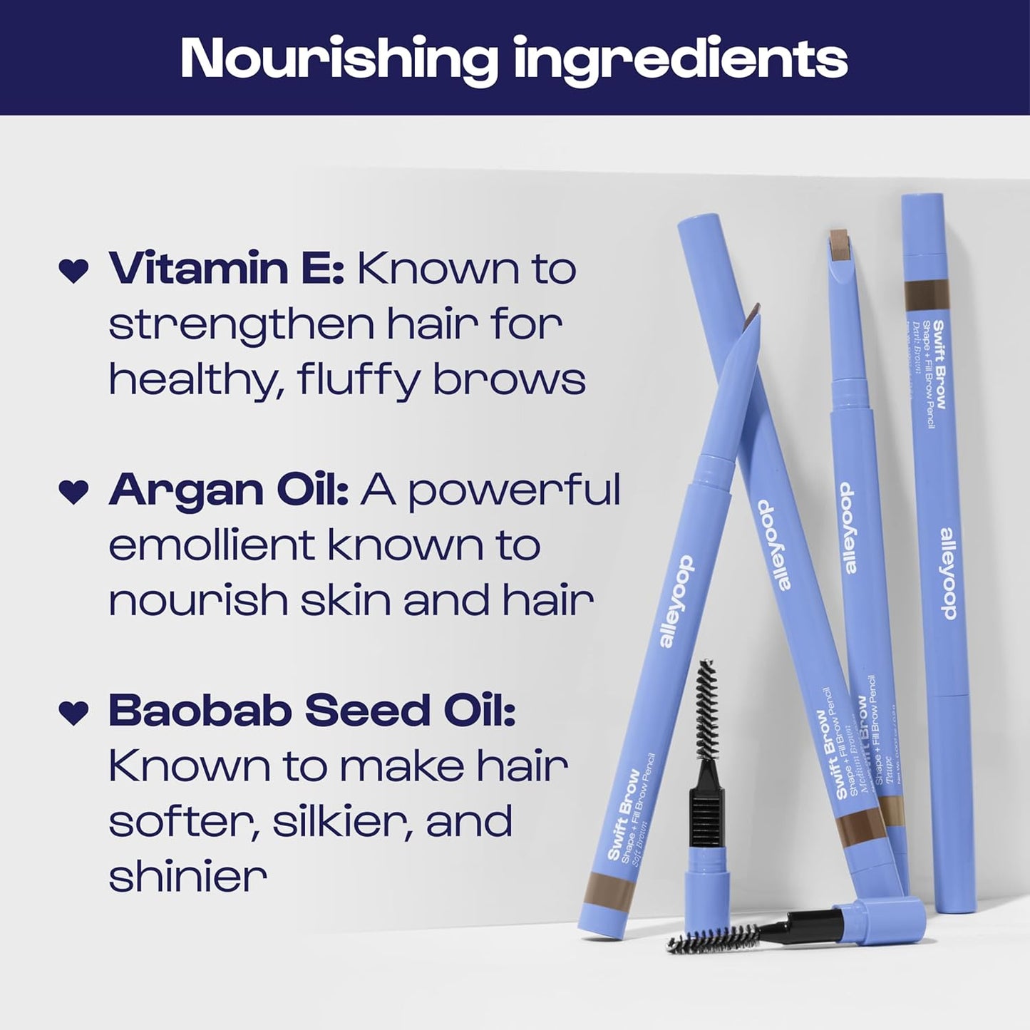 ALLEYOOP Swift Eyebrow All-In-1 Brow Definer with Built-In Sharpener & Spoolie Brush, Water & Smudge Resistant and Eyebrow Pencil for Women, Natural Matte Finish, Vegan, Cruelty-Free (Dark Brown)