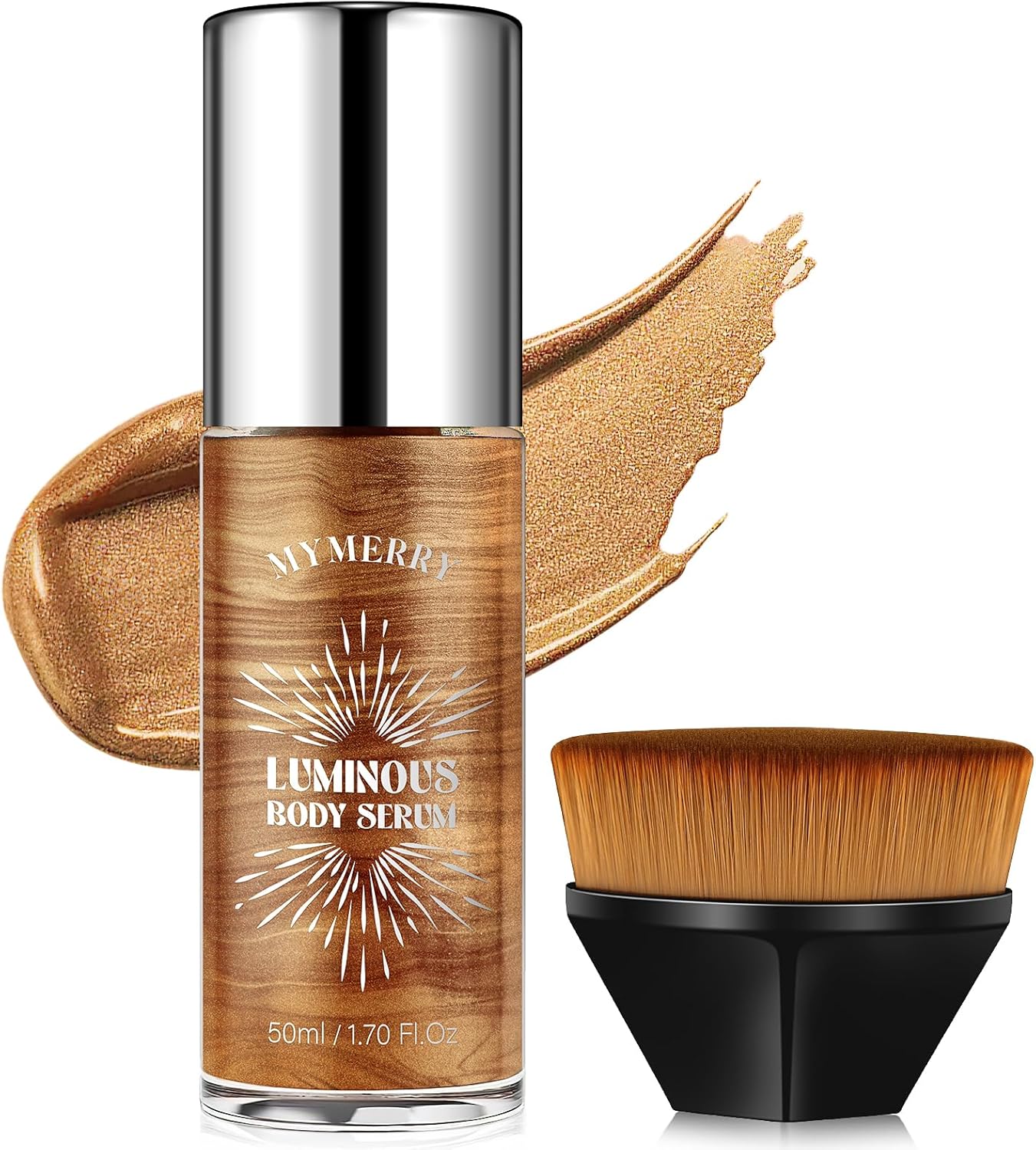 Body Shimmer Oil, Suncreen 50ml Liquid Highlighter Bronzer Body Glitter Oil Long Lasting Moisturizing Makeup Lotion Illuminate Serum Glow Shimmer Skin 1.7 Fl Oz（Bronze Gold #02)