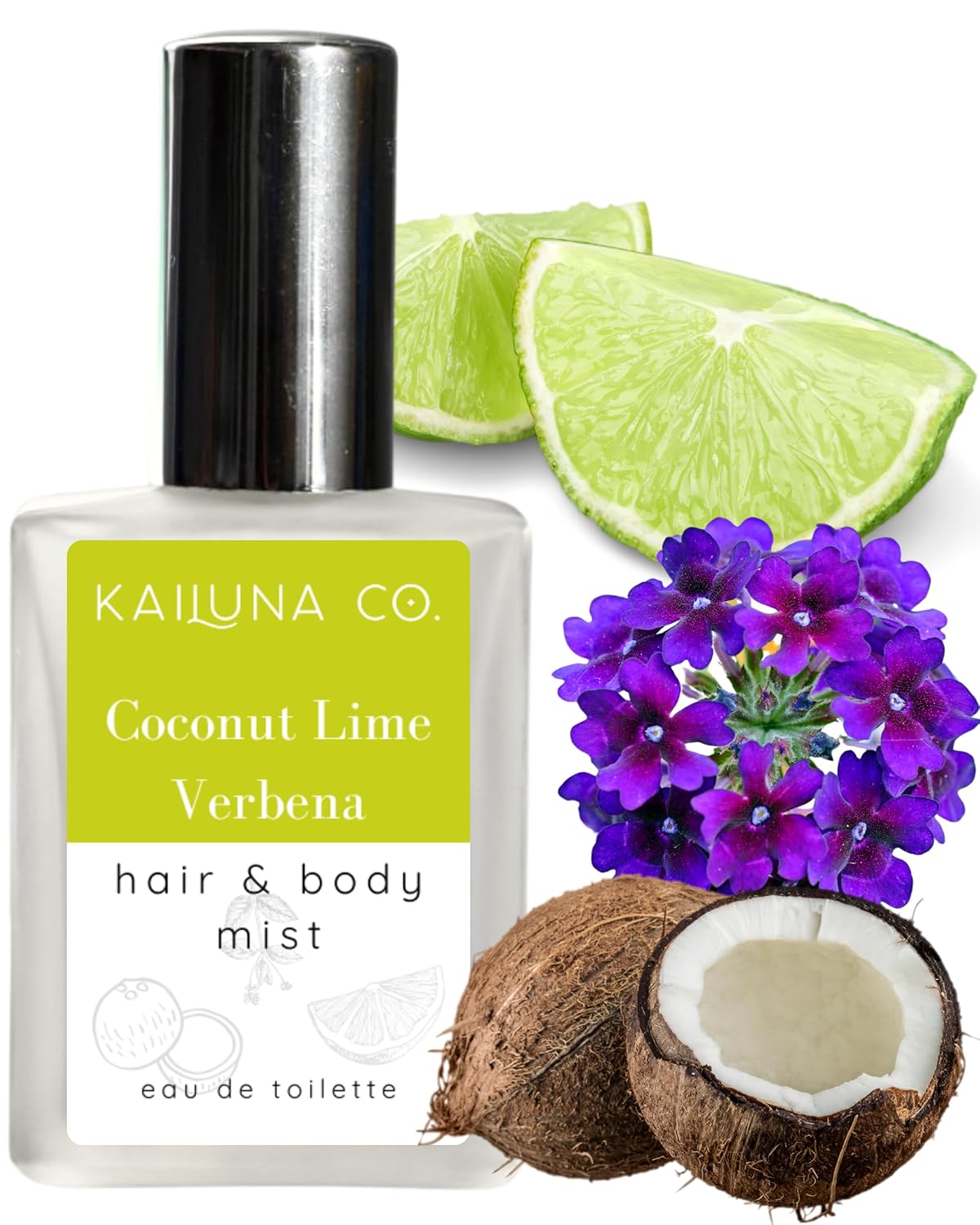 Coconut Lime Verbena Natural Hair & Body Mist Spray, Pure Essential and Fragrance Oils, Alcohol-Free, Handmade in California, 0.5Fl Oz