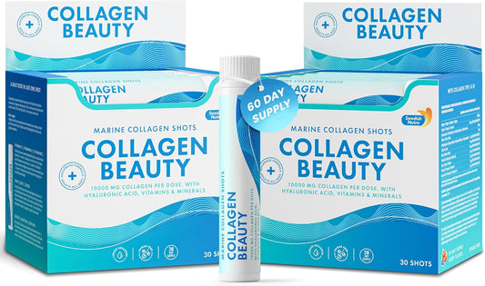Swedish Nutra - Collagen Beauty|10,000 mg Hydrolyzed Marine Collagen Liquid Supplement-2 X 30 Packs, 60 Day Supply|Hyaluronic Acid and Vitamin C to Support Healthy Hair, Skin, Nails|Sugar-Free