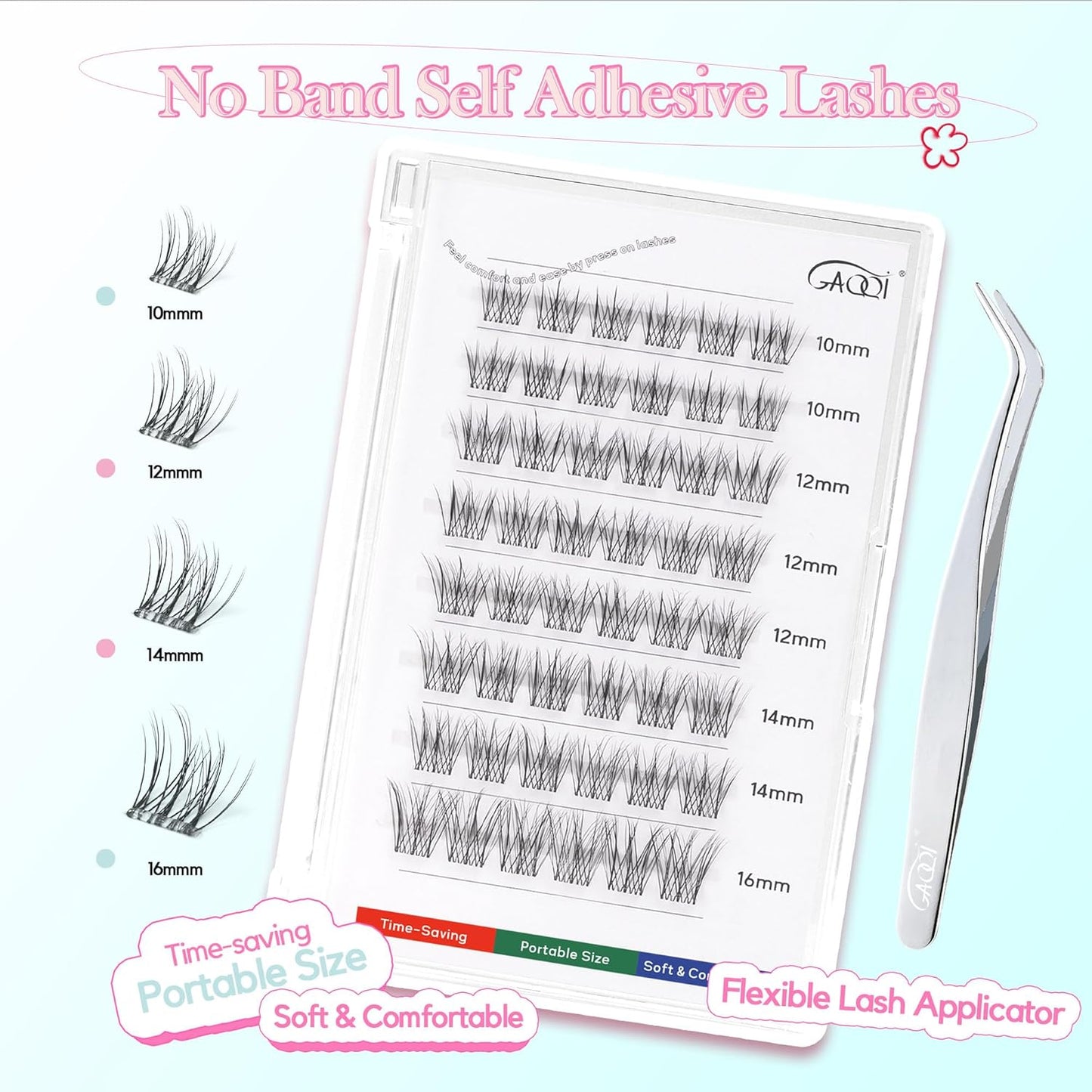GAQQI Self Adhesive Eyelashes Clusters, No Glue Lash Clusters 10-16mm Wispy & Natural Cluster Lashes, No Band Press On Lashes, More Comfortable & Stronger Hold (Lace）