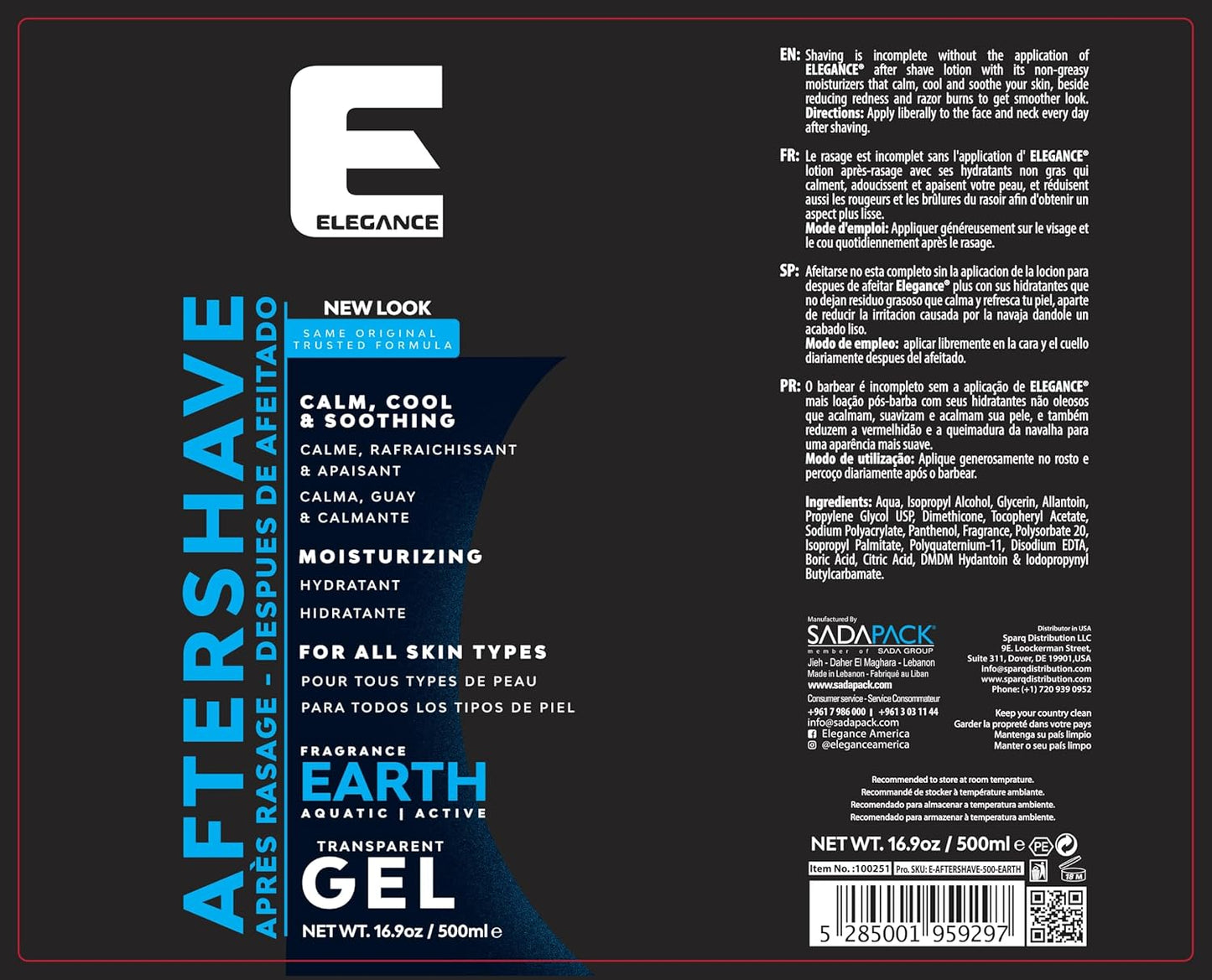 Elegance After Shave Lotion for Men, 500ml, Earth (Blue), Real Shaving Relief, After Shave that Hydrates and Revitalizes your Skin, 16.9 Oz Earth Blue)