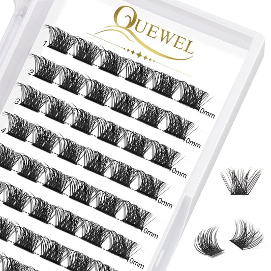 QUEWEL Cluster Lashes 72 Pcs Wide Stem Individual Lashes C/D Curl 8-16mm Length DIY Eyelash Extension False Eyelashes Natural&Mega Styles Soft for Personal Makeup Use at Home (Mega-C-10)
