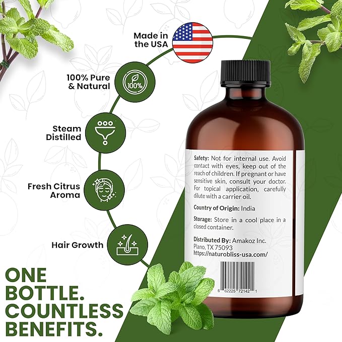 Naturopathy Peppermint Essential Oil, Natural Therapeutic Grade, Premium Quality Peppermint Oil, 4 fl. Oz - Perfect for Aromatherapy and Relaxation