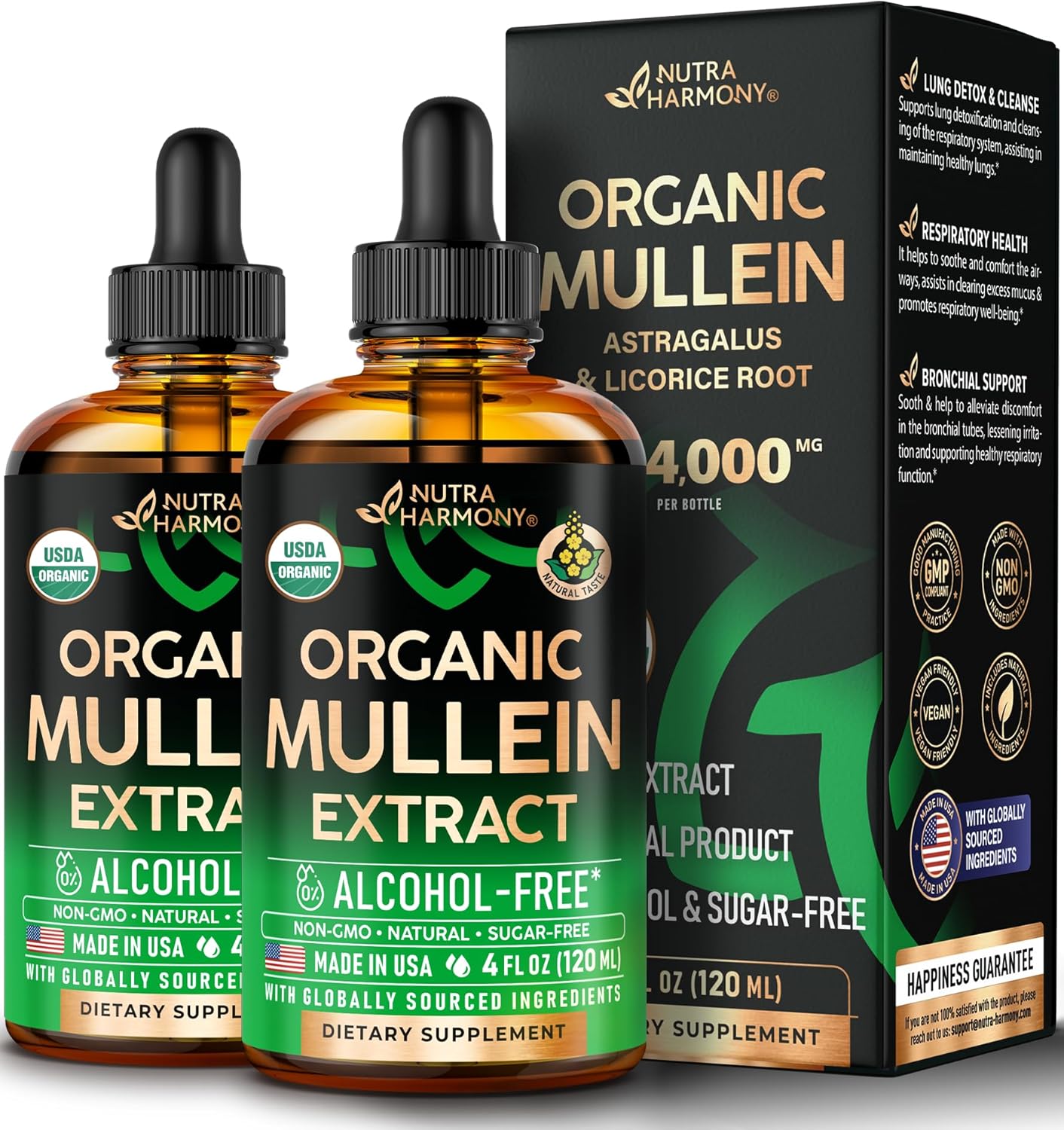 Mullein Drops for Lungs - USDA Organic Liquid - Mullein Leaf Extract Supplement - Made in USA - Lung & Bronchial Cleanse for Smokers - Respiratory Health Support - As Tincture, Tea, Pills - Pack of 2