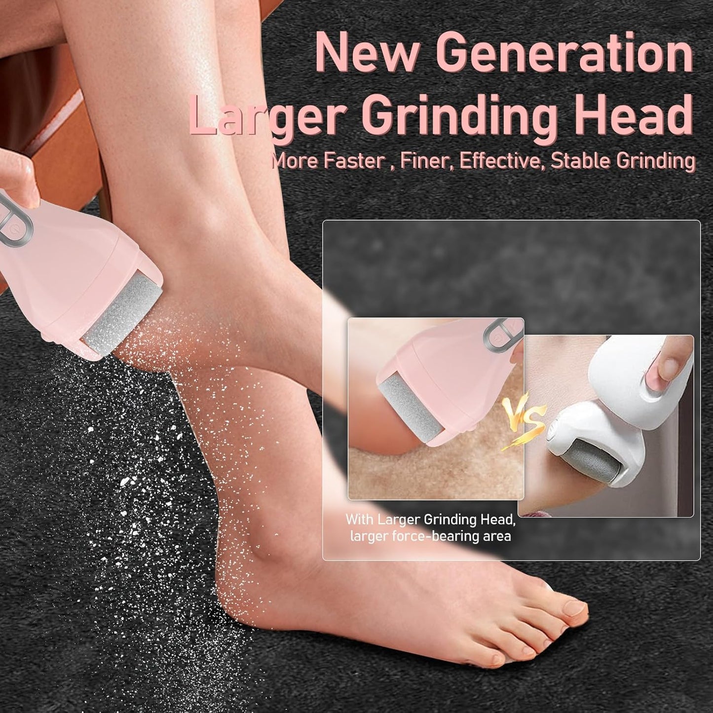 Electric Callus Remover for Feet - with 9pcs Larger Grinding Head, Portable Pedicure Kit Foot File Callus Remover, Rechargeable Waterproof Foot File for Foot Care Deadskin Remover LCD Display-Pink