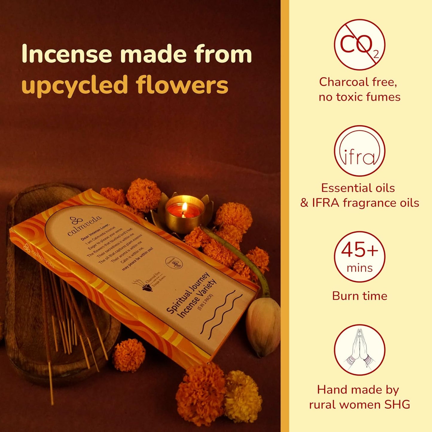 Natural Incense Sticks Variety Pack - (5 Variants) Charcoal Free Inscents-Sticks, Made from Upcycled Flowers | Sacred Insence-Sticks from All Cultures (Inciensos Aromaticos)