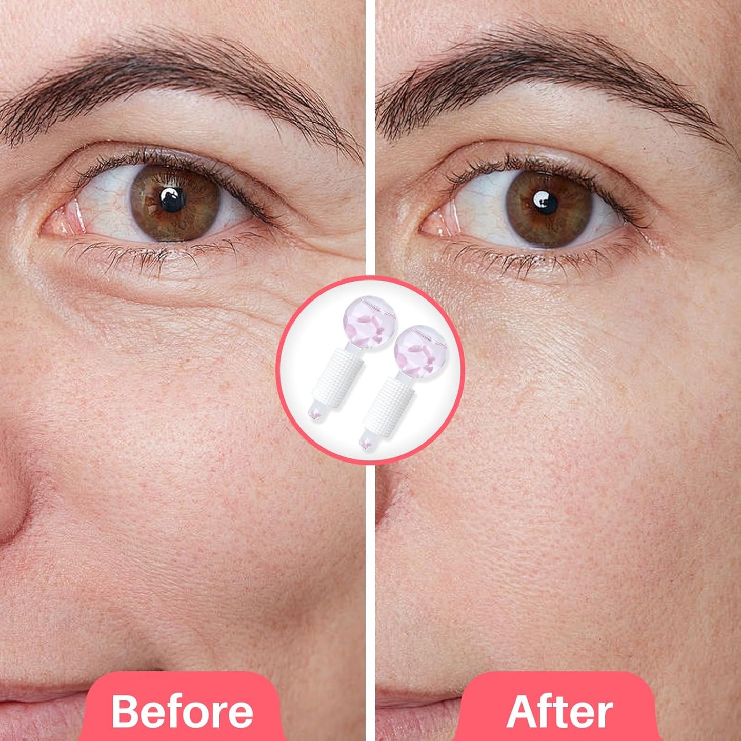 Ice Globes & Ice Roller for Face and Eyes - Facial Massage Tools for Skin Care, Reduce Wrinkles & Puffiness, Cooling Globes & Roller Ball for Glowing Skin 2PCS (Pink)