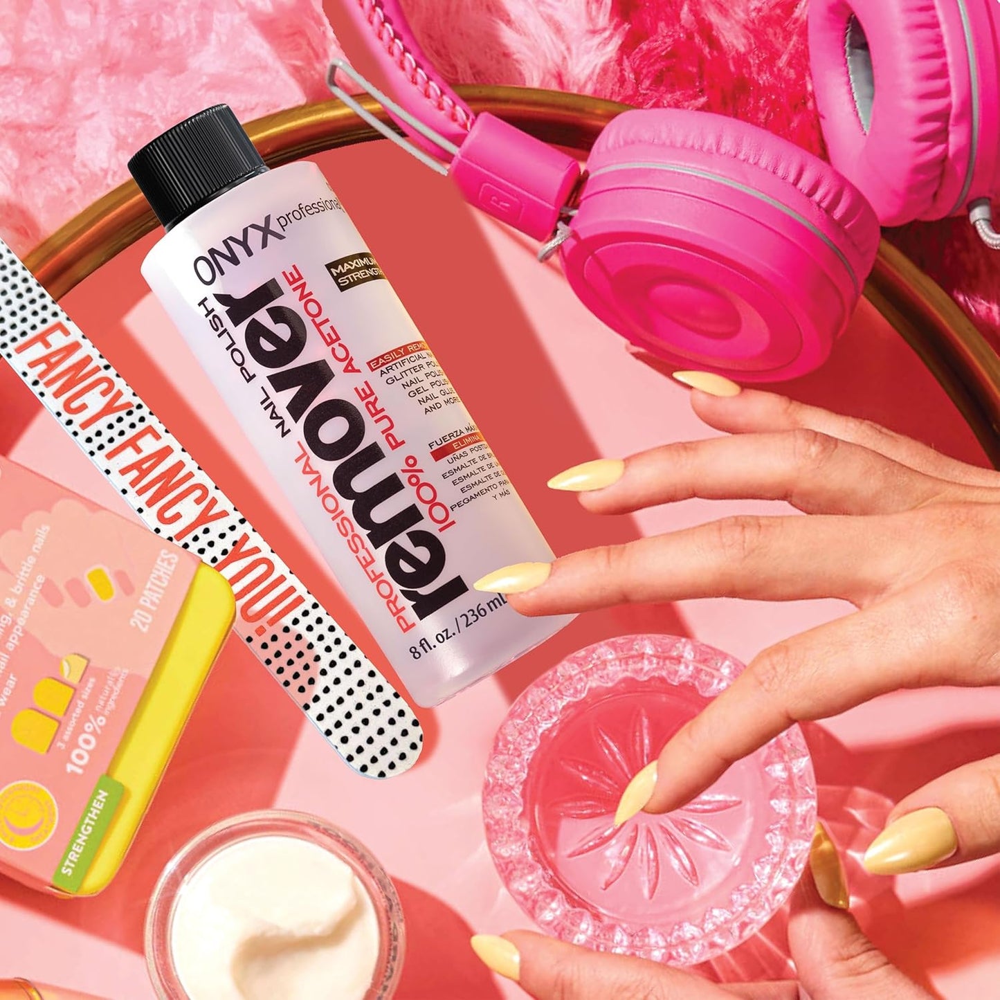 Onyx Professional 100% Pure Acetone Nail Polish Remover Kit with 7 inch Nail File, 8 fl oz - Made in USA, Maximum-Strength Gel Polish Remover, Artificial & Glitter Nail Polish