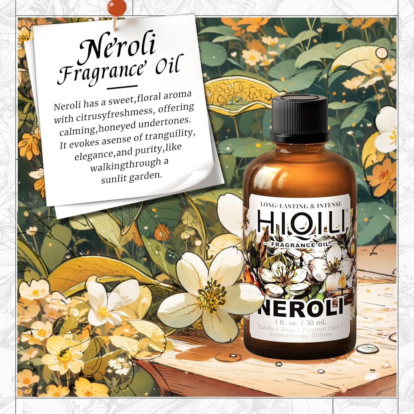 HIQILI Neroli Fragrance Oil for Candle, Soap and Perfume Making, Add to Body Lotion and Handcream, Essential Oil Diffuser Use - 1 Fl Oz