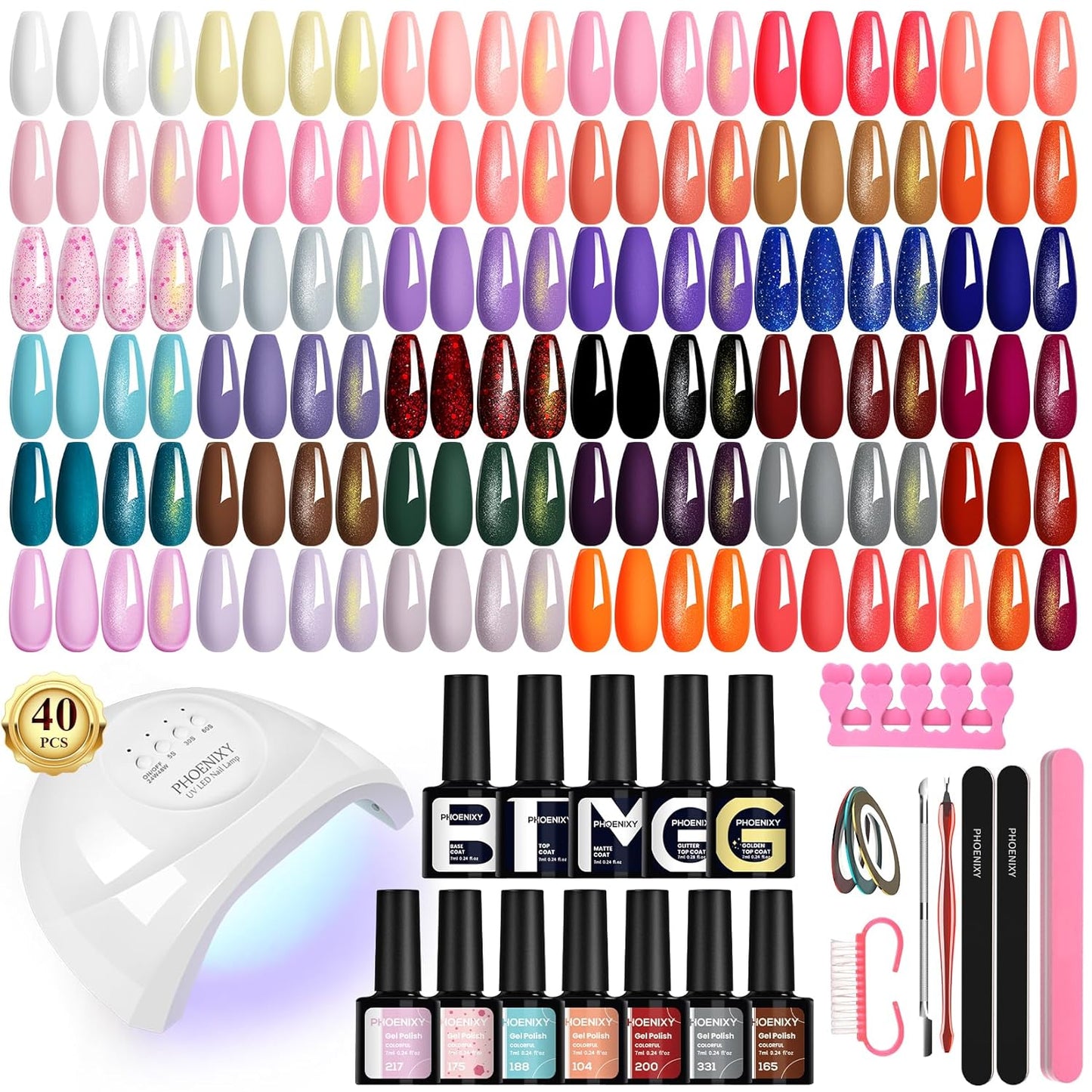 phoenixy 51 Pcs Gel Nail Polish Kit with U V Light, 35 Colours Gel Polish with 5 Pcs Base Top Coat Manicure Starter Nail Polish Set Gifts for Women ST9016