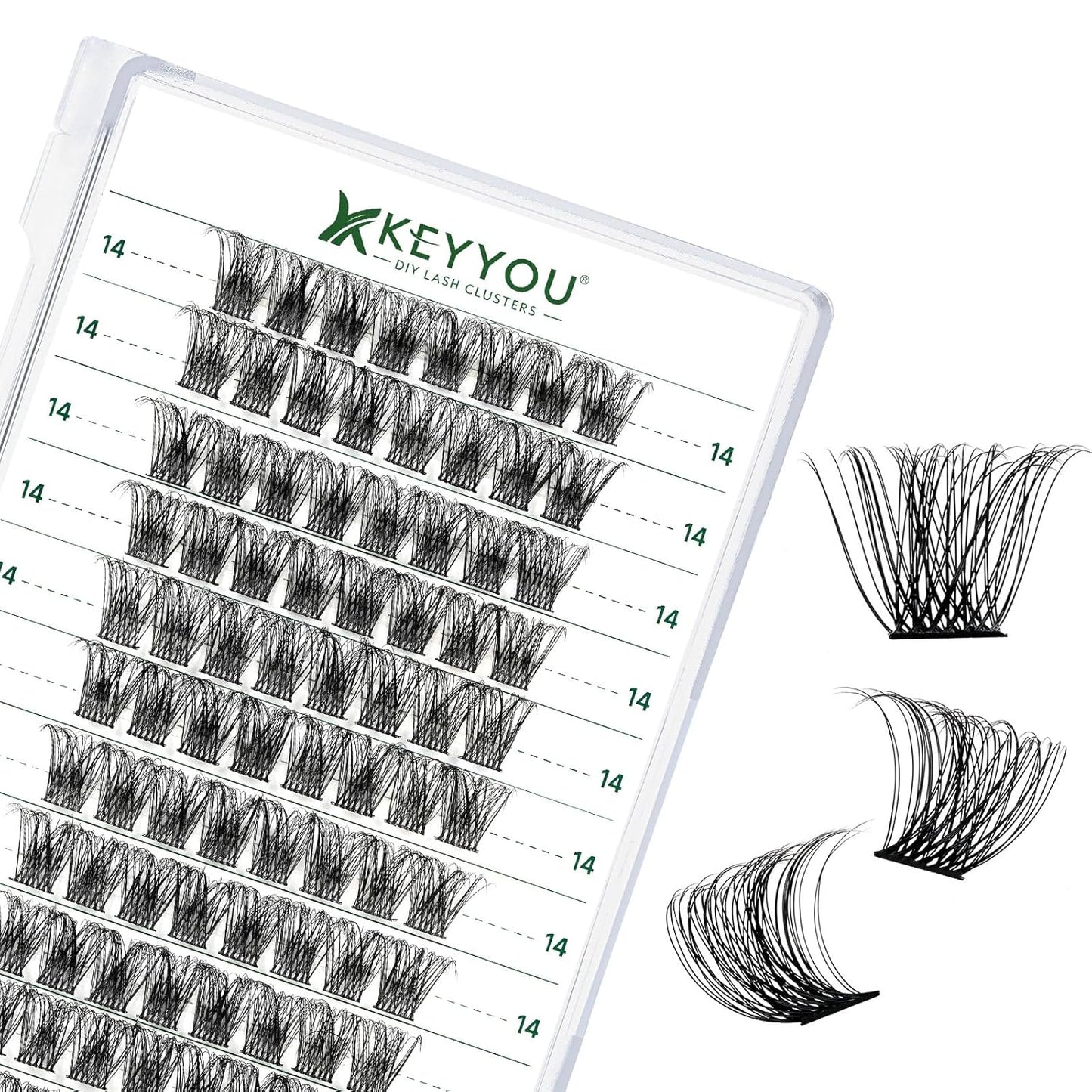 Lash Clusters 96pcs Individual Lashes Y11 D Curl 14mm Cluster Lashes KEYYOU Volume Wispy Lash Extension Soft&Comfortable Easy DIY at Home(Y11 D-14mm)