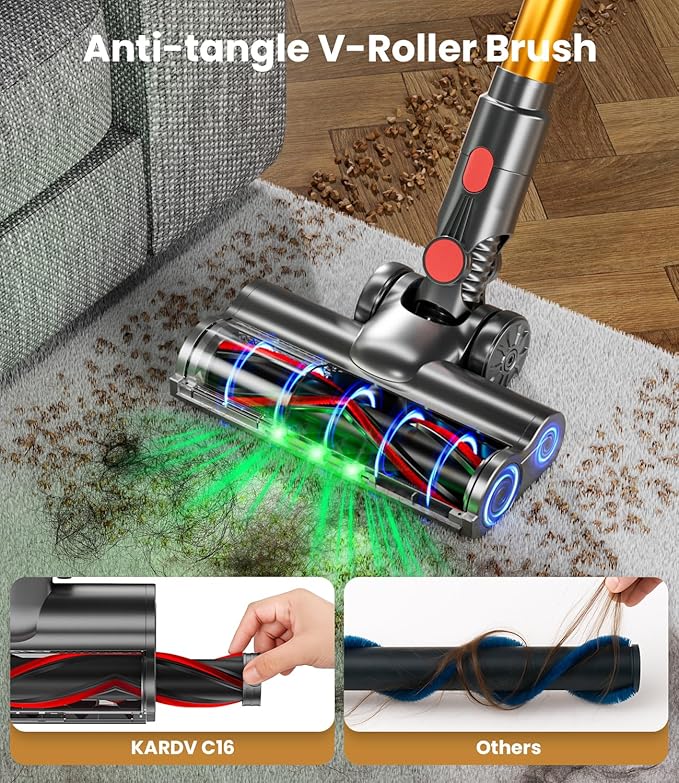 Cordless Vacuum Cleaner, 580W 48KPA 70Mins Vacuum Cleaners for Home, Cordless Stick Vacuum with Touch Screen, Anti-Tangle & Wall Mount Charge, Wireless Vacumm for Home/Pet Hair/Carpets/Floors