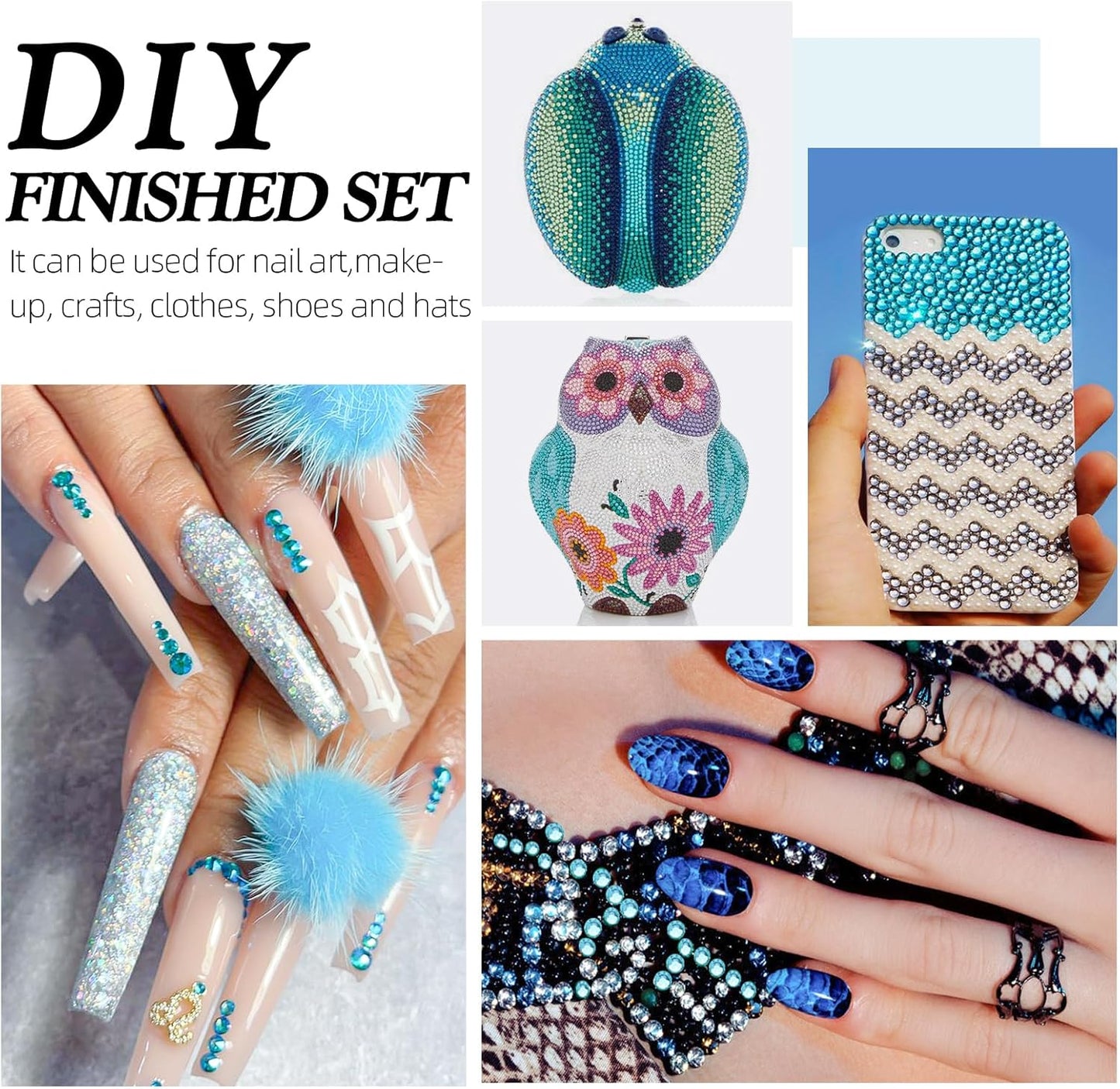 Aquamarine Flatback Rhinestones, Glass Rhinestones for Nail Art and Craft, Glue Fix, Loose Crystal Gemstones(Aquamarine, SS12, 1440pcs, 2.9-3.0mm)