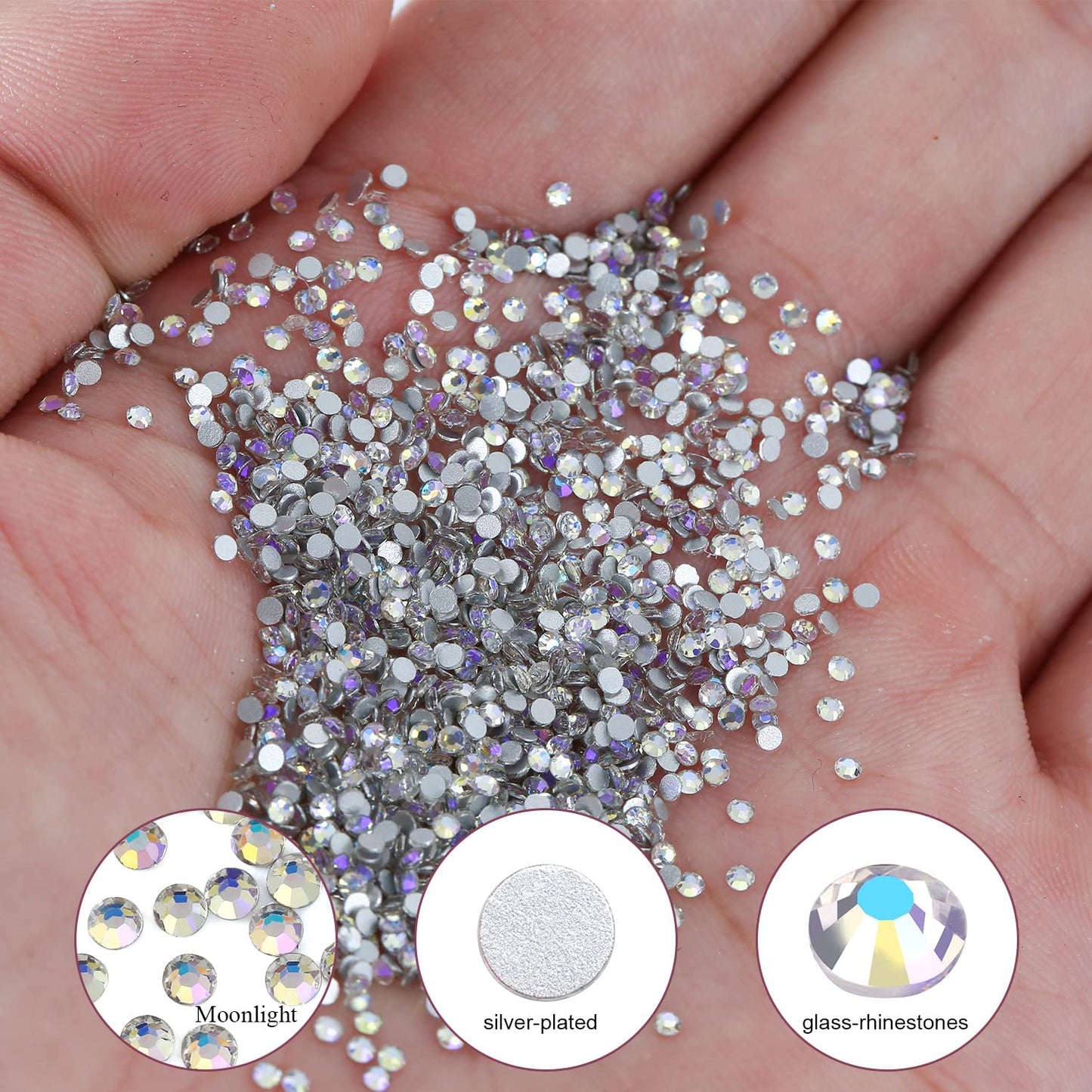 3000Pcs Moonlight Crystal Rhinestones,Glass Flatback Rhinestones Mini Gemstones for Nail Face Makeup Art Crafts Clothes Decoration -(SS10,2.8mm,Moonlight)